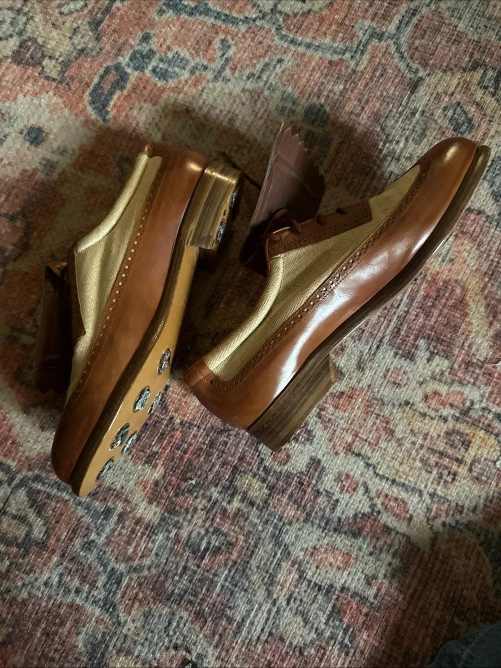 Walter Genuin Brown and Cream Leather Wingtip Loafers vintage